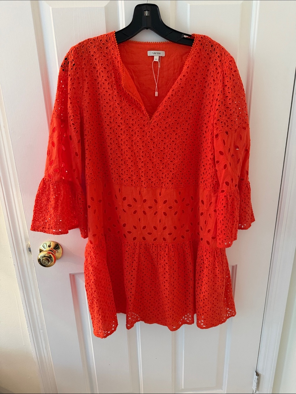 Tyler Boe Orange Eyelet V-Neck Tiered Tunic